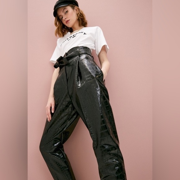 New! Amanda Uprichard Croc-Embossed Faux Leather Beekman Pants 🖤 XS - Picture 3 of 12